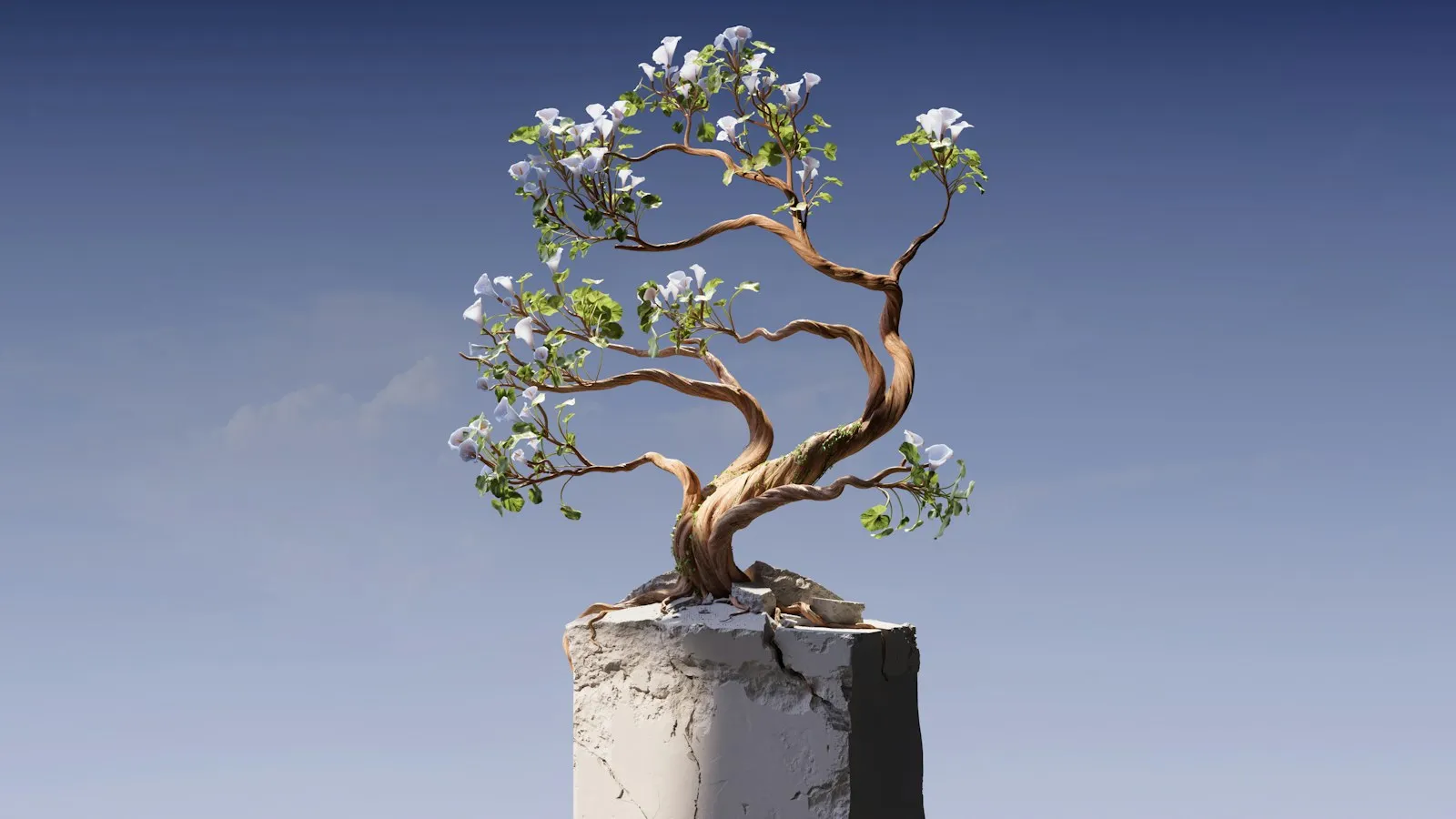 A tree growing from a concrete block